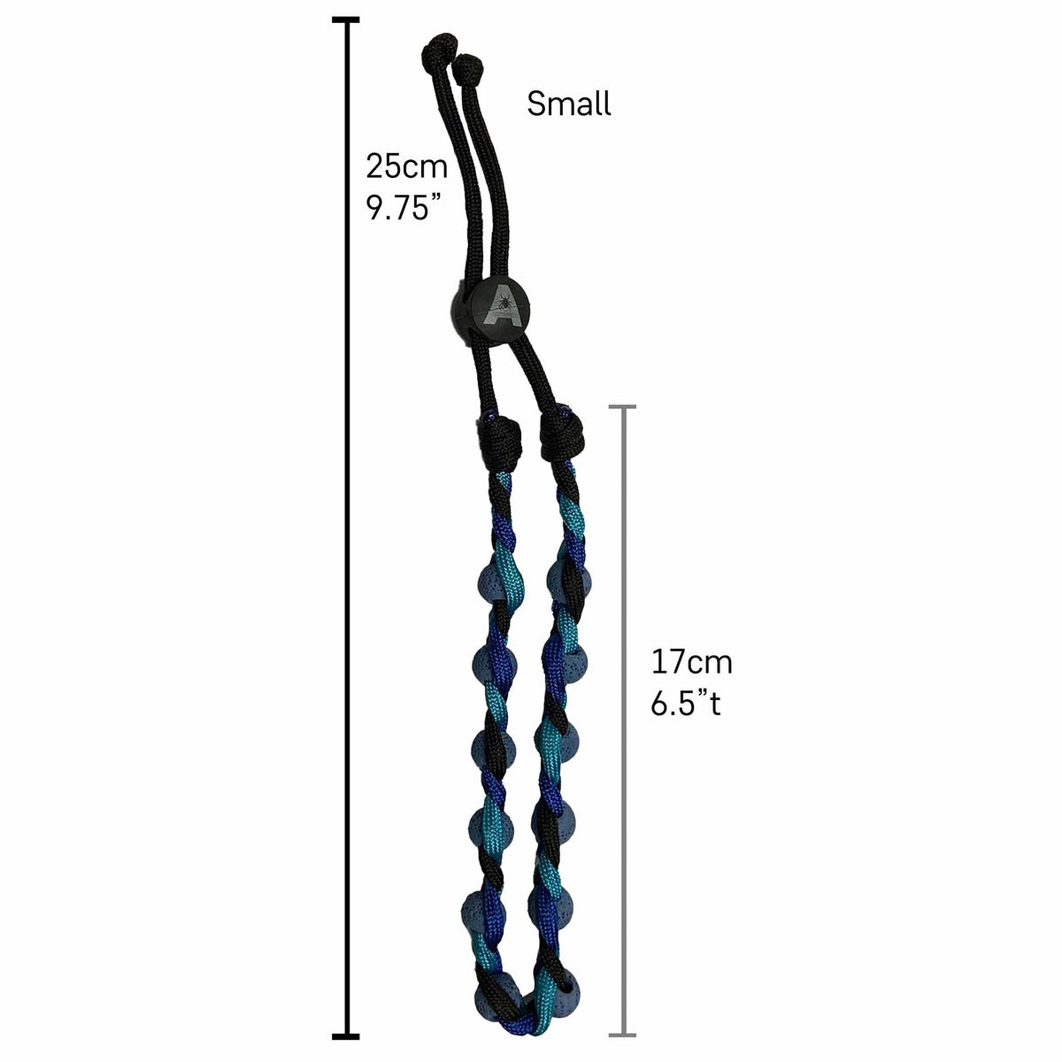 A small AtlanTick Lava Hair Band & Dog Collar, measuring 25cm (9.75”) in length, with adjustable nylon cording and lava beads designed for use with Tick Attack™ Botanical Insect Repellent. Perfect for pets and people!
