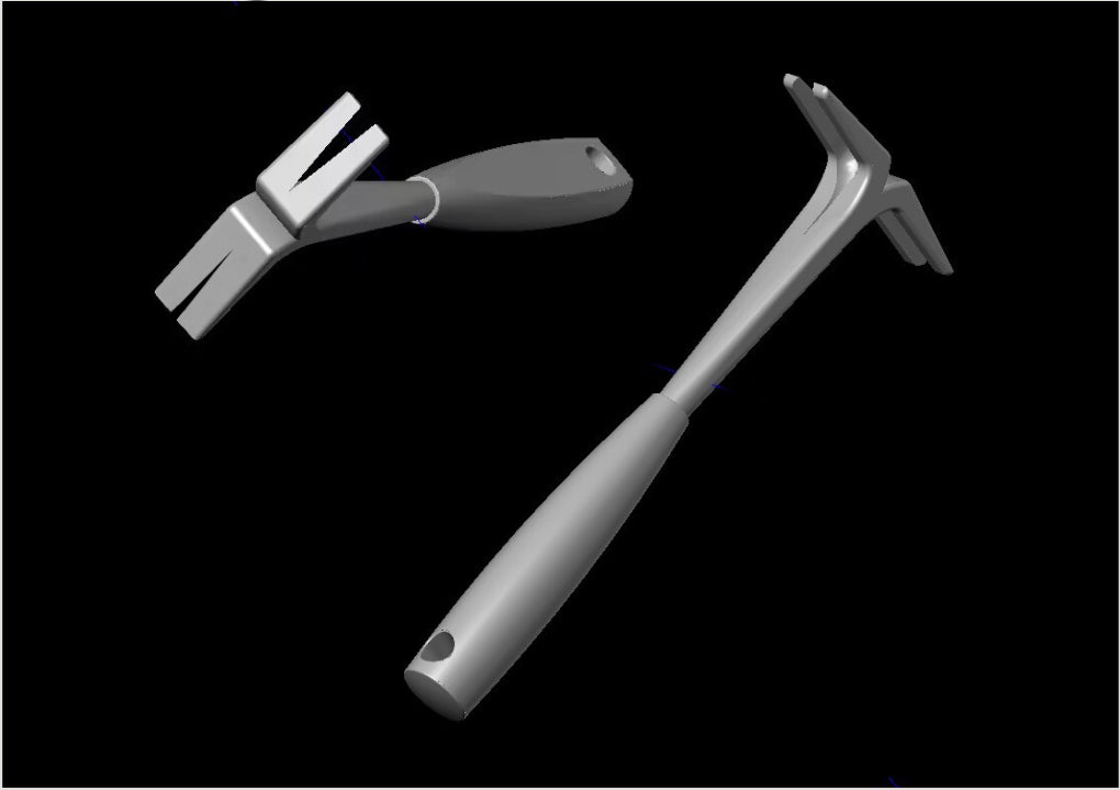 3D rendering of two ergonomic tick removal tools with distinct head designs for grasping or pulling.